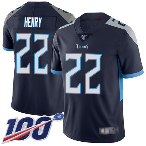 Tennessee Titans Limited Navy Blue Men Derrick Henry Home Jersey NFL Football #22 100th Season Vapor Untouchable